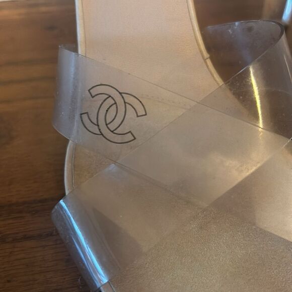 Vintage Chanel Clear PVC Cross-Strap Mule Sandals with Lucite Heel 38 - Picture 6 of 8